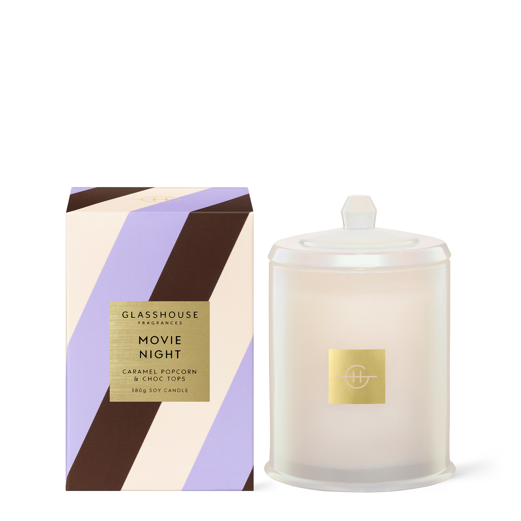 Glasshouse Fragrances Movie Night Popcorn and Choc Tops 380g Soy Candle with box