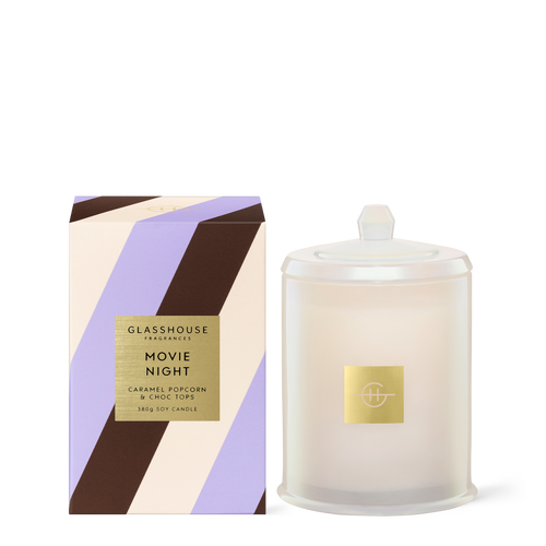 Glasshouse Fragrances Movie Night Popcorn and Choc Tops 380g Soy Candle with box