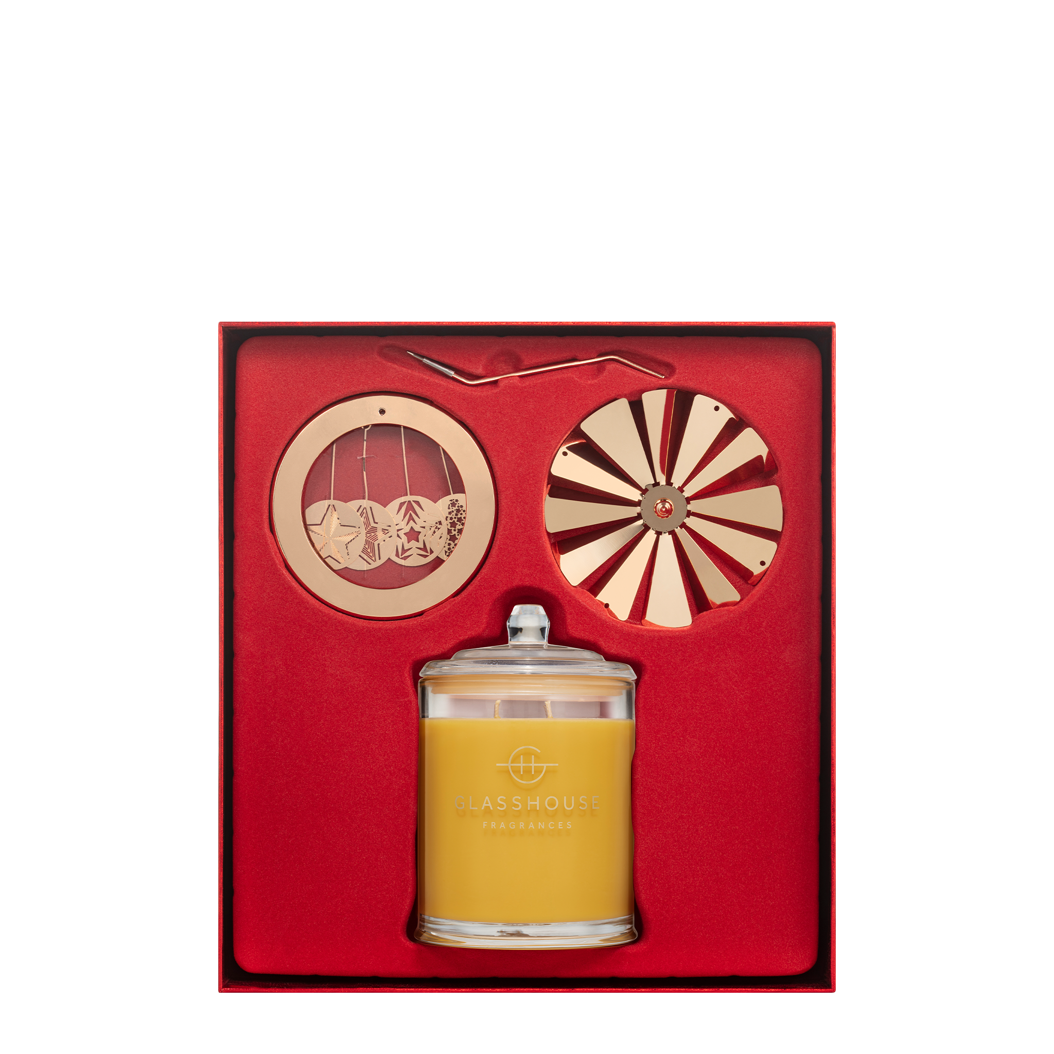 Glasshouse Fragrances A Tahaa Affair Vanilla Caramel 13.4oz Soy Candle and Spinning Carousel Attachment - inside box product shot