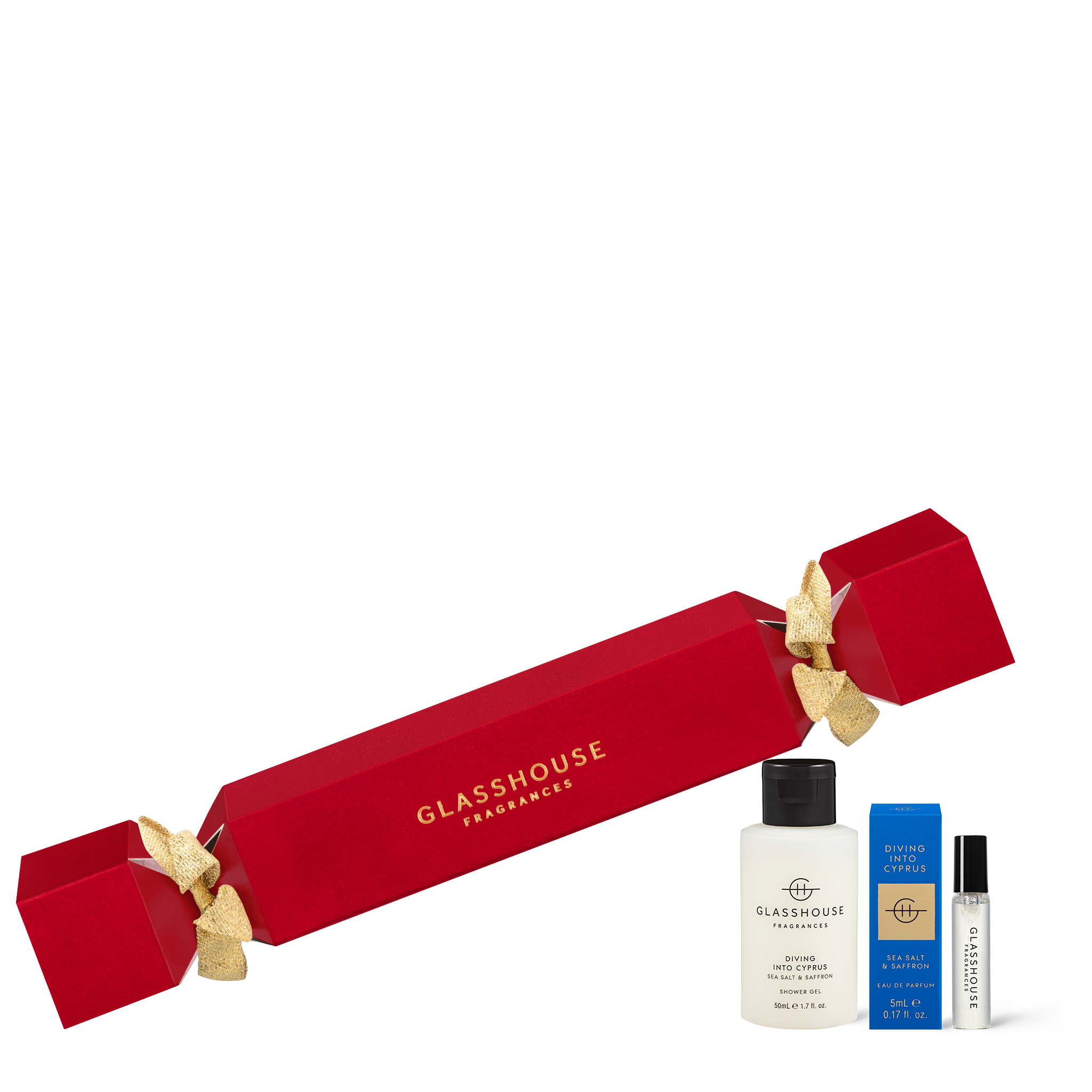 Glasshouse Fragrances Diving Into Cyprus Sea Salt & Saffron Christmas Bon Bon - 1.7oz Shower Gel and 0.17oz Eau de Parfum
